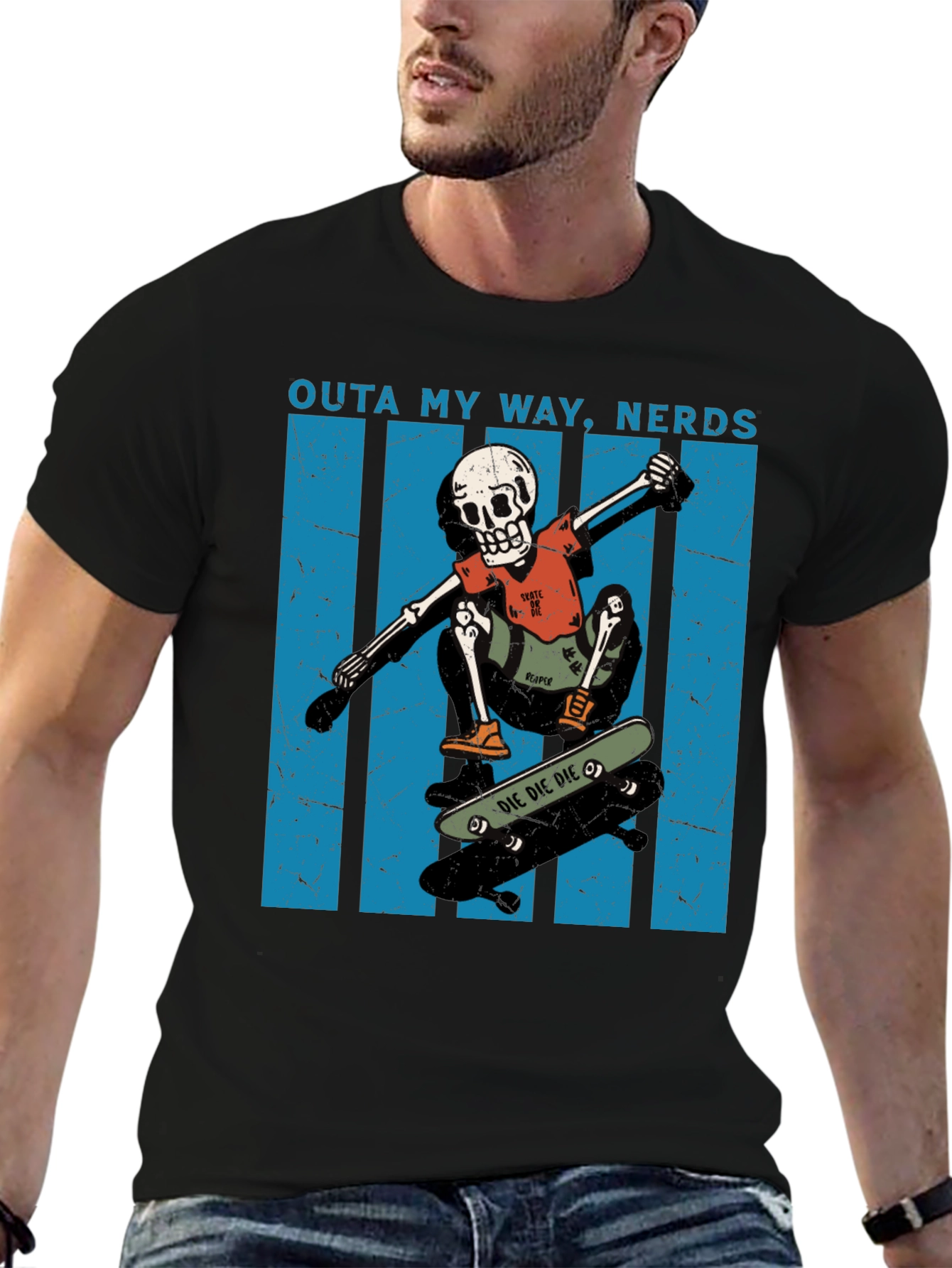 Skateboarding Skeleton T-Shirt - Outta My Way Nerds!