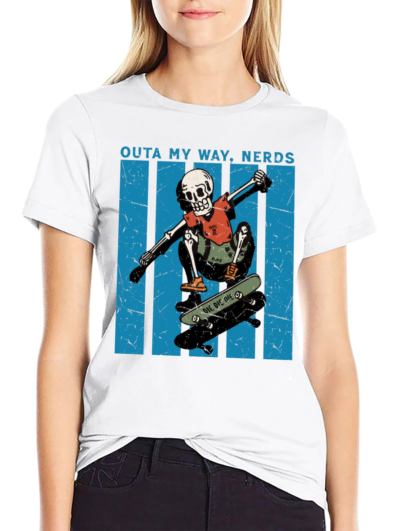 Skateboarding Skeleton T-Shirt - Outta My Way Nerds!