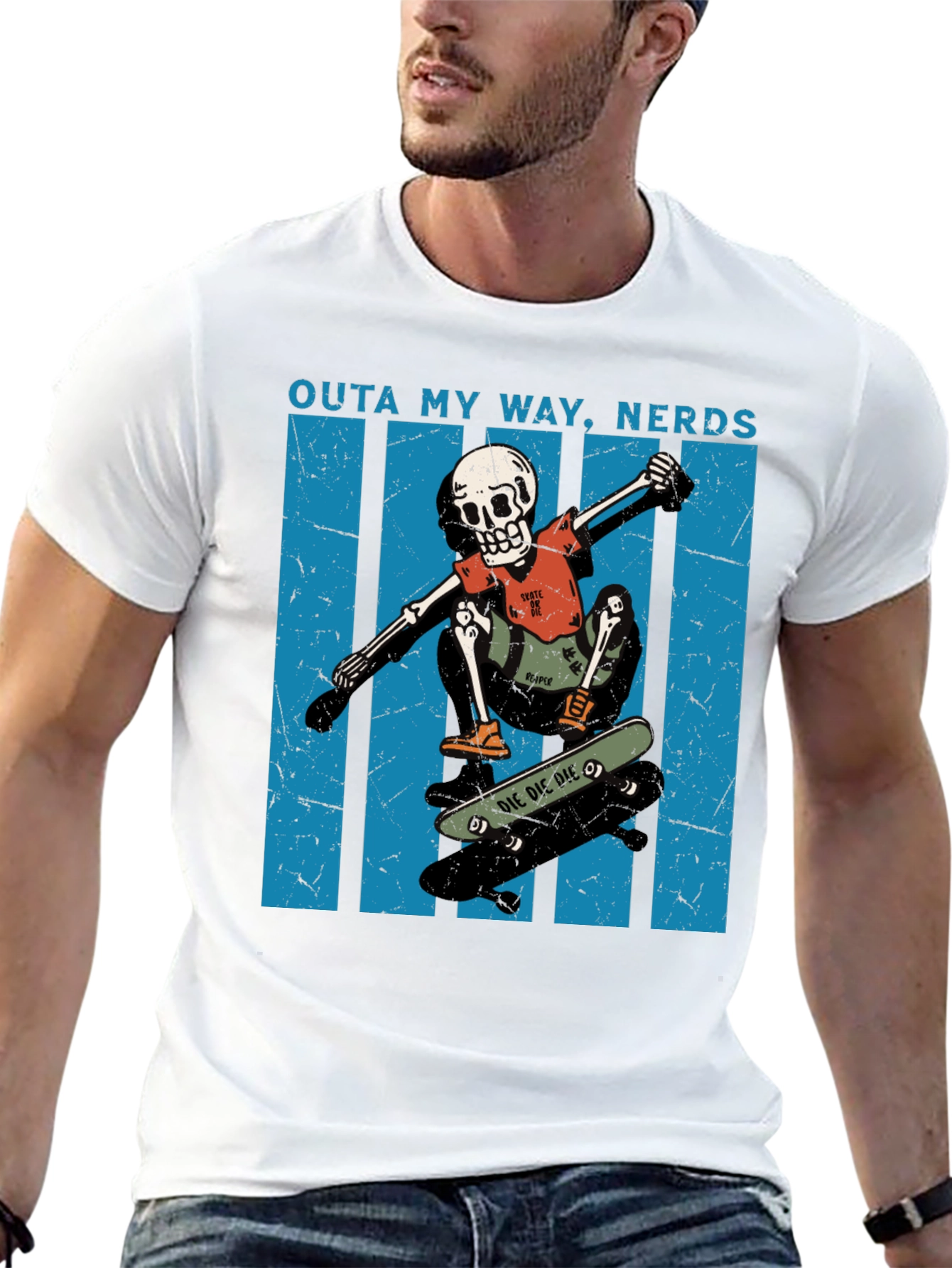 Skateboarding Skeleton T-Shirt - Outta My Way Nerds!