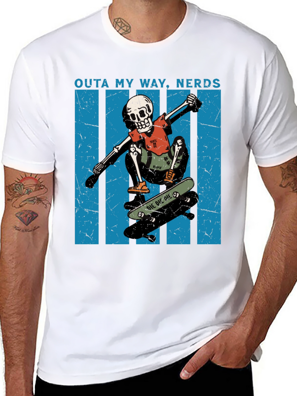 Skateboarding Skeleton T-Shirt - Outta My Way Nerds!