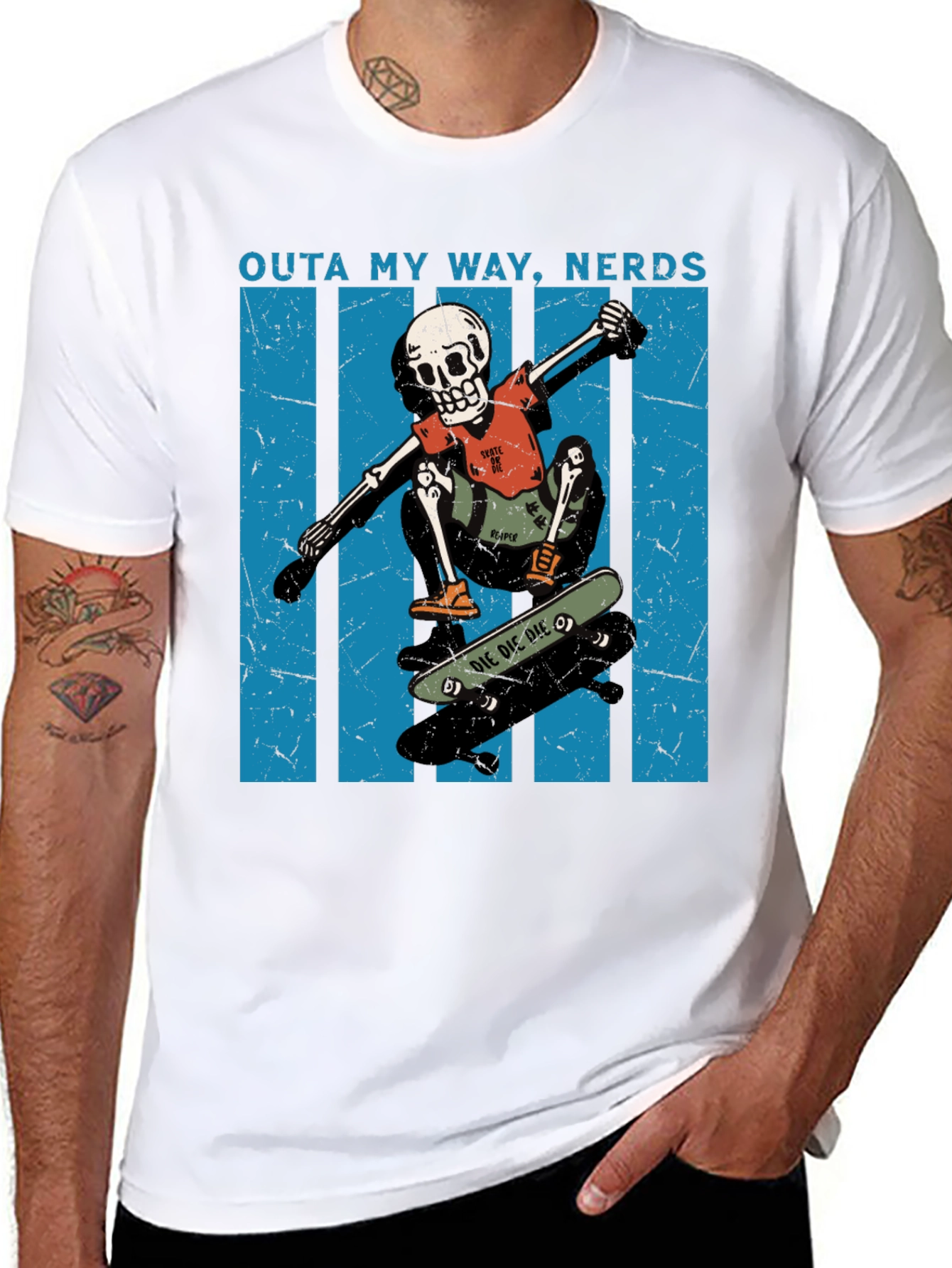 Skateboarding Skeleton T-Shirt - Outta My Way Nerds!