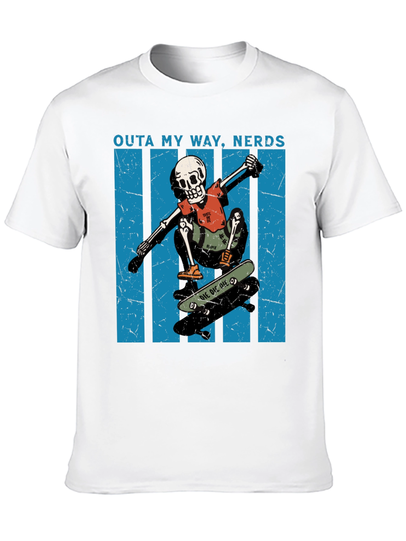 Skateboarding Skeleton T-Shirt - Outta My Way Nerds!