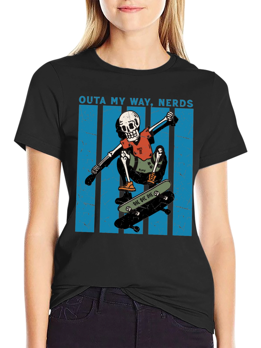 Skateboarding Skeleton T-Shirt - Outta My Way Nerds!