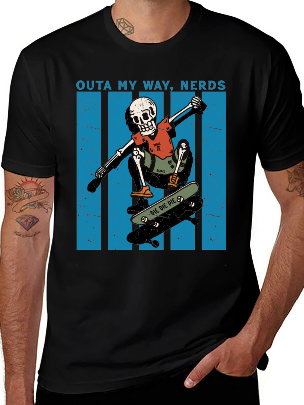Skateboarding Skeleton T-Shirt - Outta My Way Nerds!