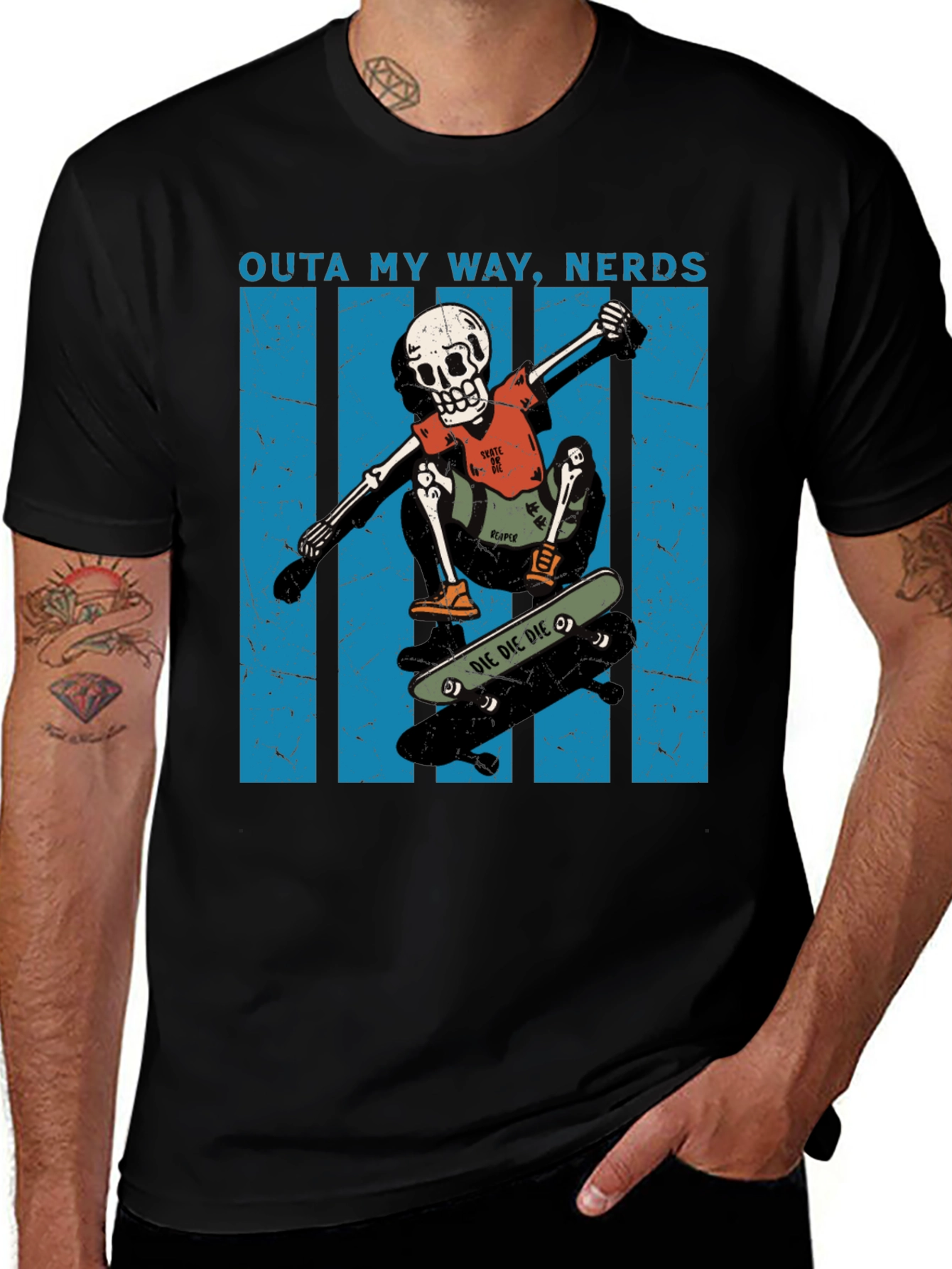 Skateboarding Skeleton T-Shirt - Outta My Way Nerds!