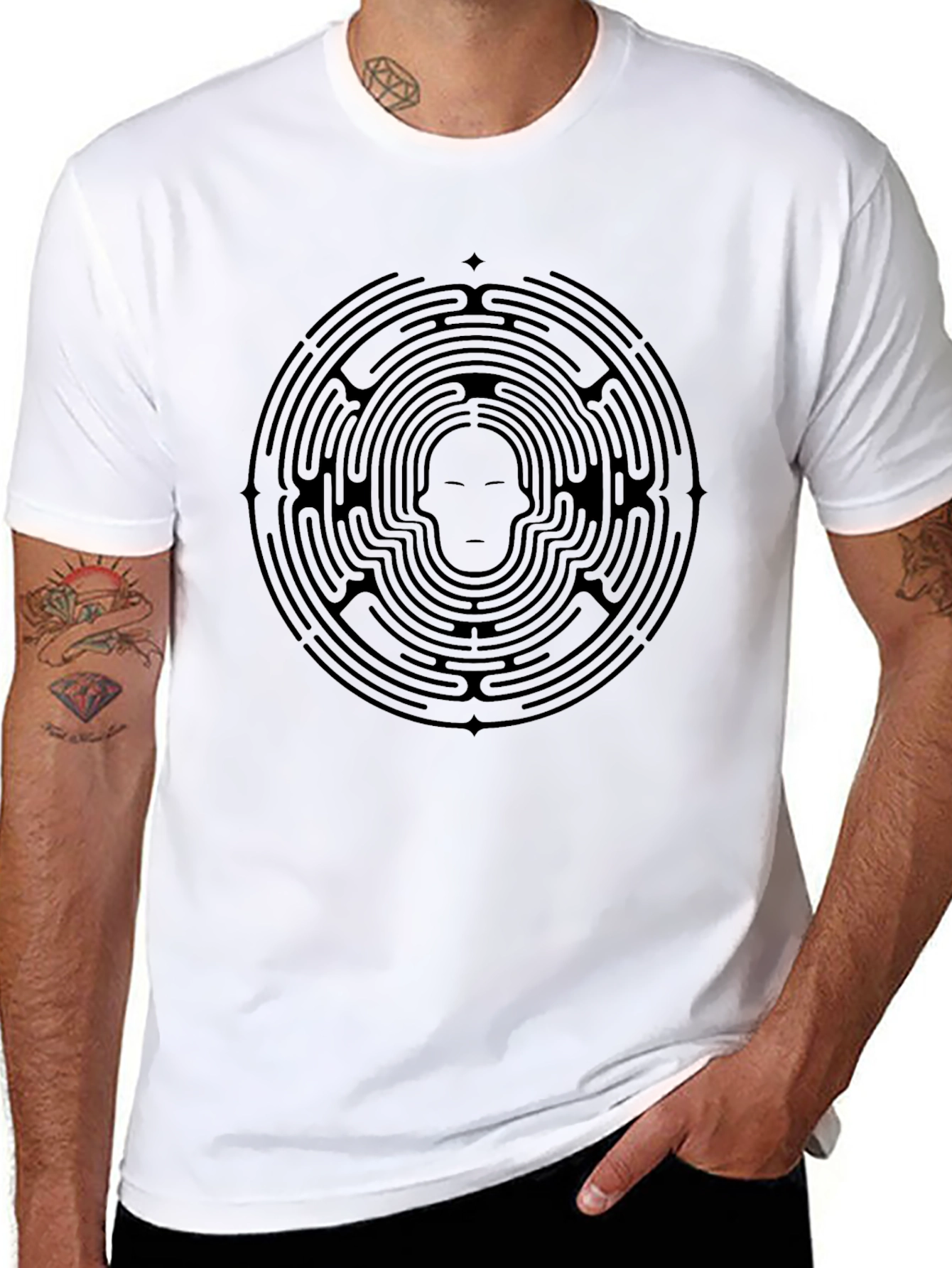 Labyrinth Face Graphic Tee - Stylish Black T-Shirt