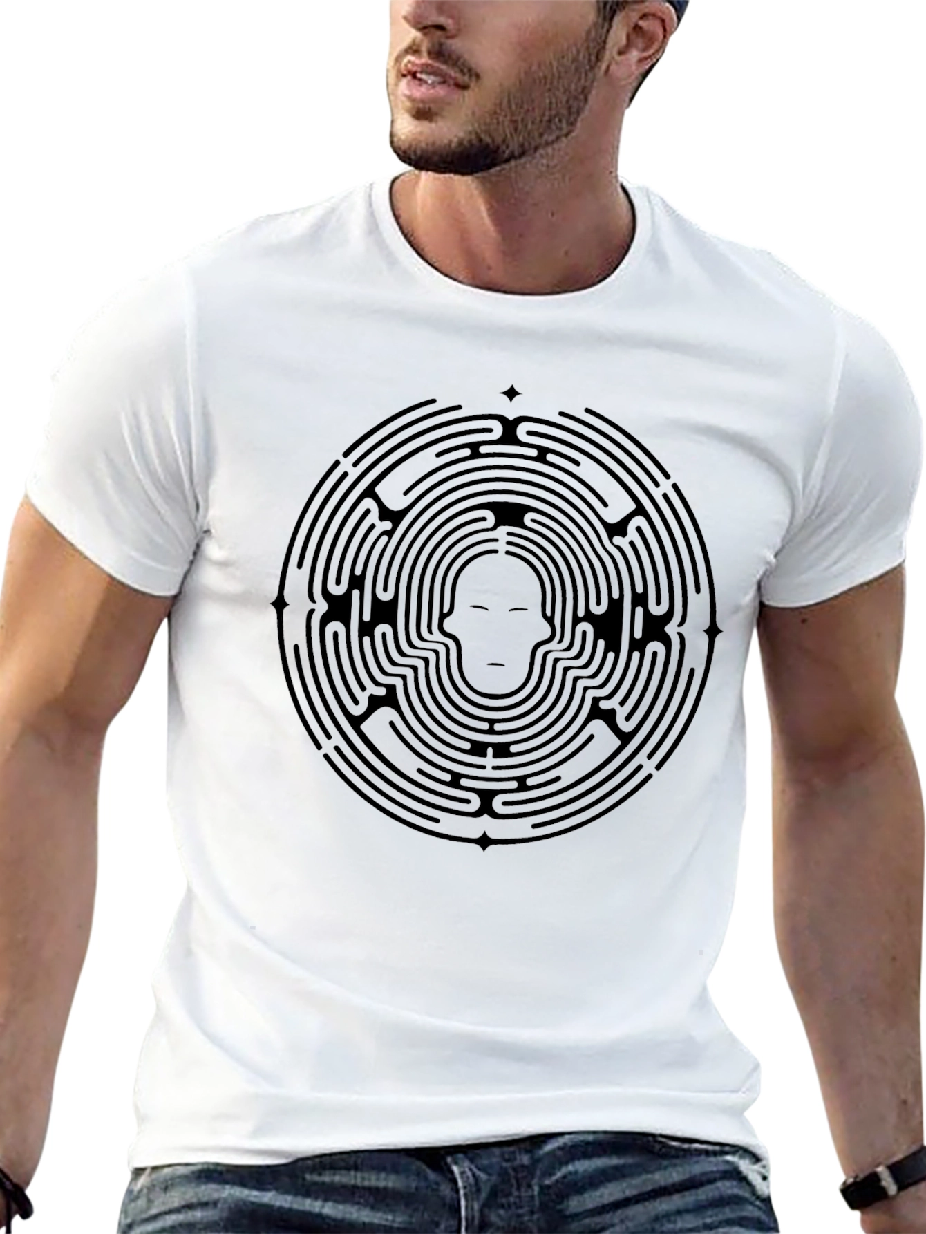 Labyrinth Face Graphic Tee - Stylish Black T-Shirt