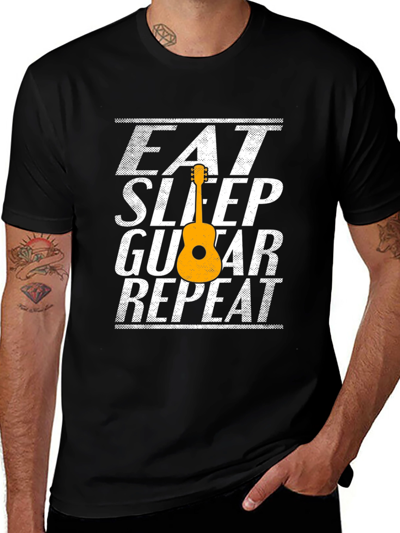 Eat Sleep Guitar Repeat T-Shirt Musician Tee