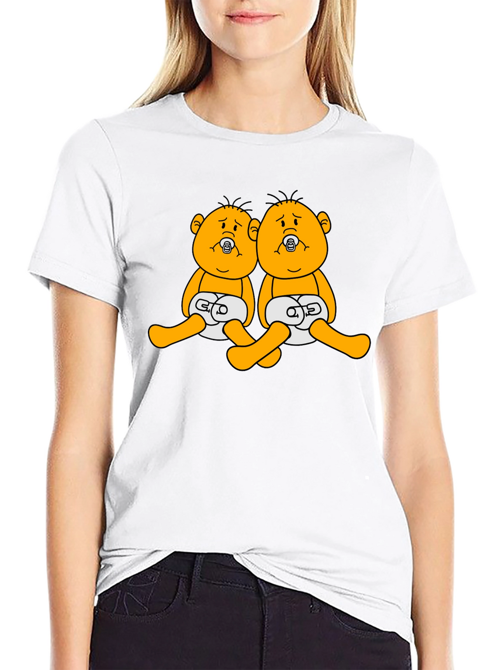 Funny Twins Cartoon Black T-Shirt