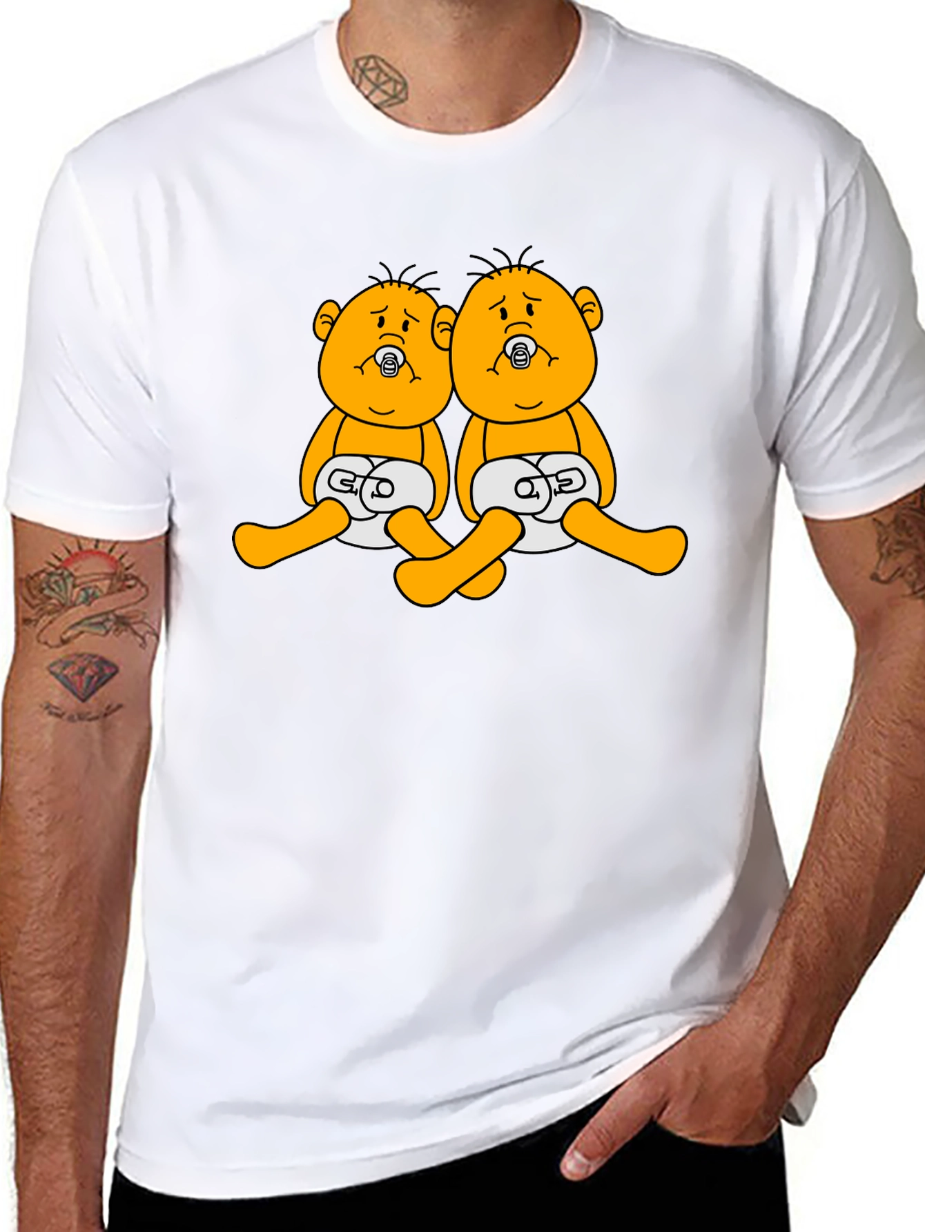 Funny Twins Cartoon Black T-Shirt