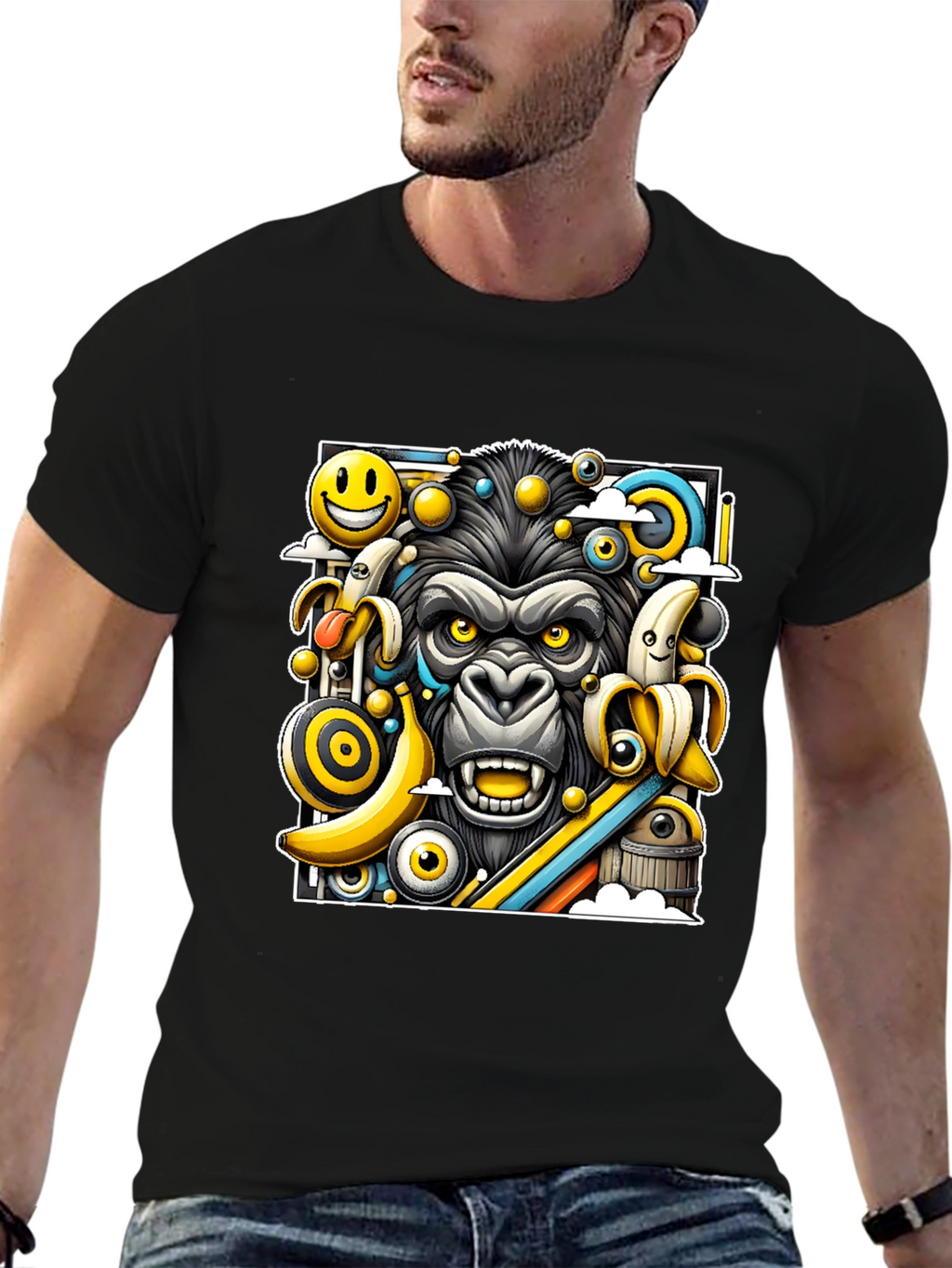 Funky Gorilla Graphic Tee - Black Cotton T-Shirt