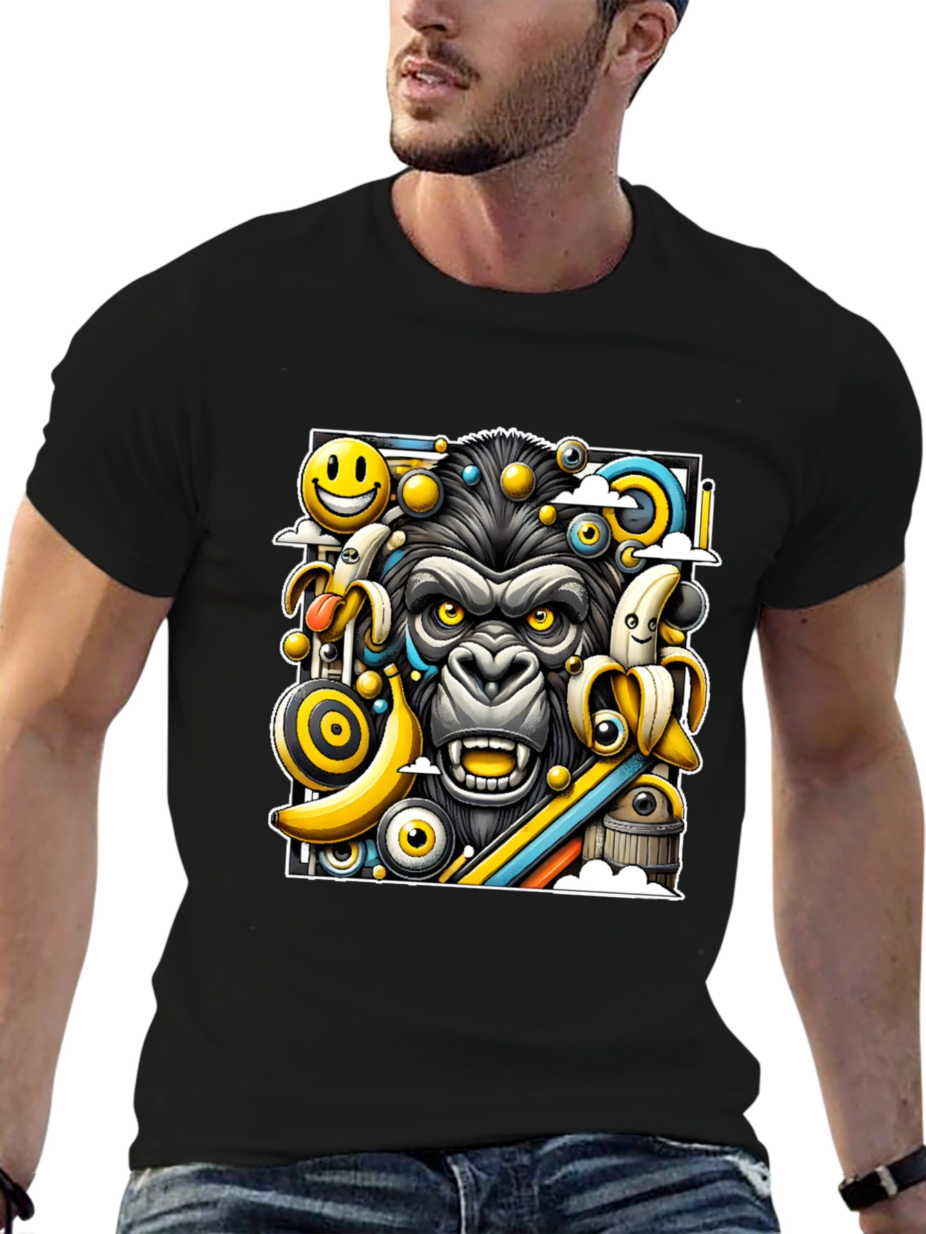 Funky Gorilla Graphic Tee - Black Cotton T-Shirt
