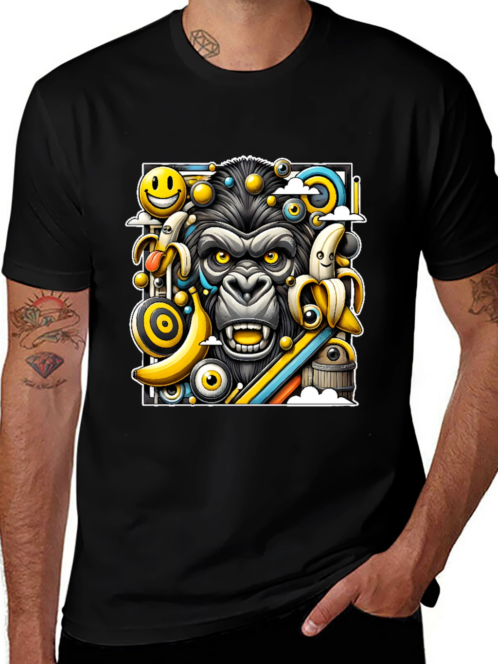 Funky Gorilla Graphic Tee - Black Cotton T-Shirt