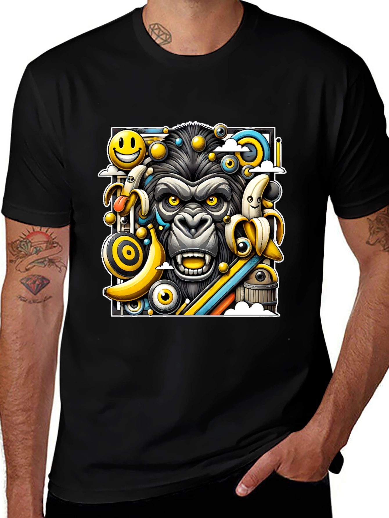 Funky Gorilla Graphic Tee - Black Cotton T-Shirt