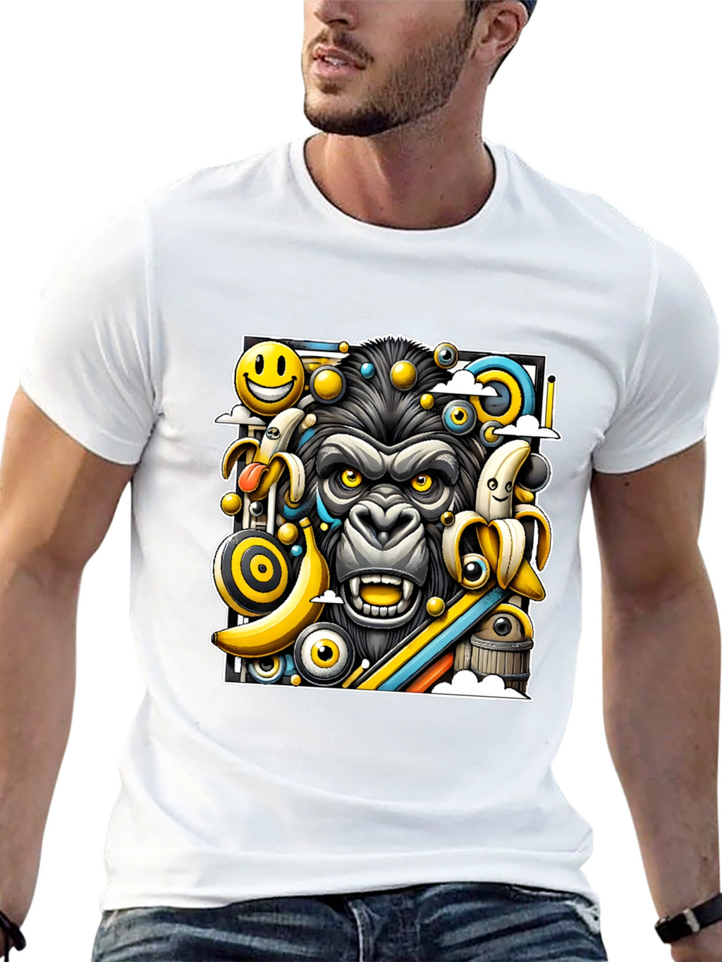 Funky Gorilla Graphic Tee - Black Cotton T-Shirt