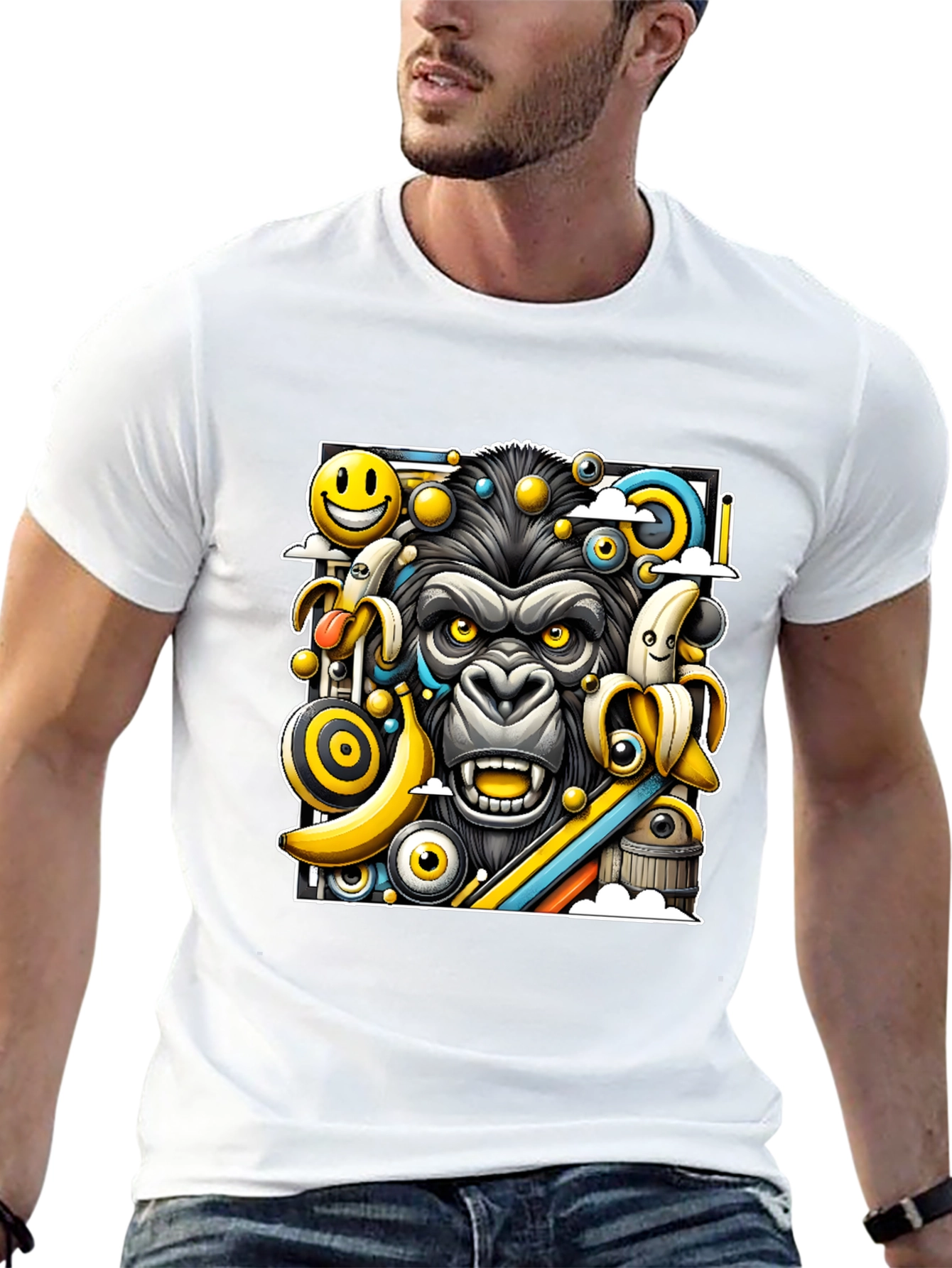 Funky Gorilla Graphic Tee - Black Cotton T-Shirt