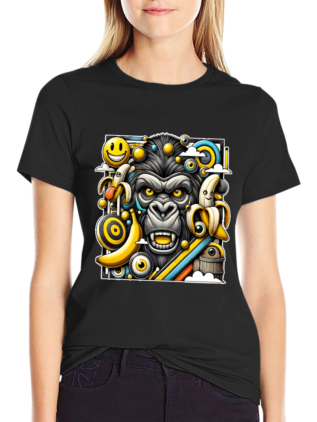 Funky Gorilla Graphic Tee - Black Cotton T-Shirt