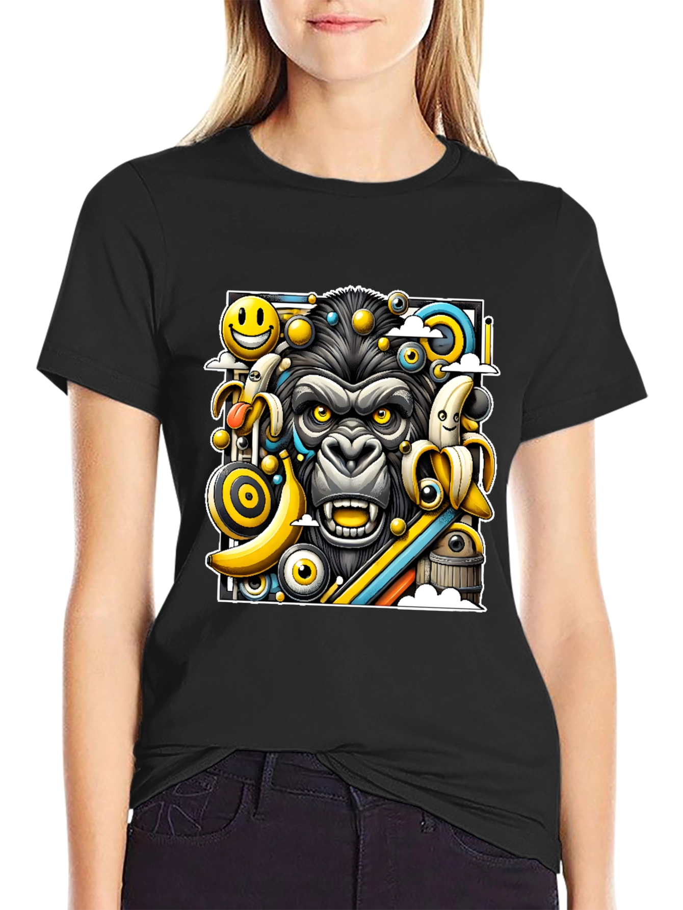Funky Gorilla Graphic Tee - Black Cotton T-Shirt