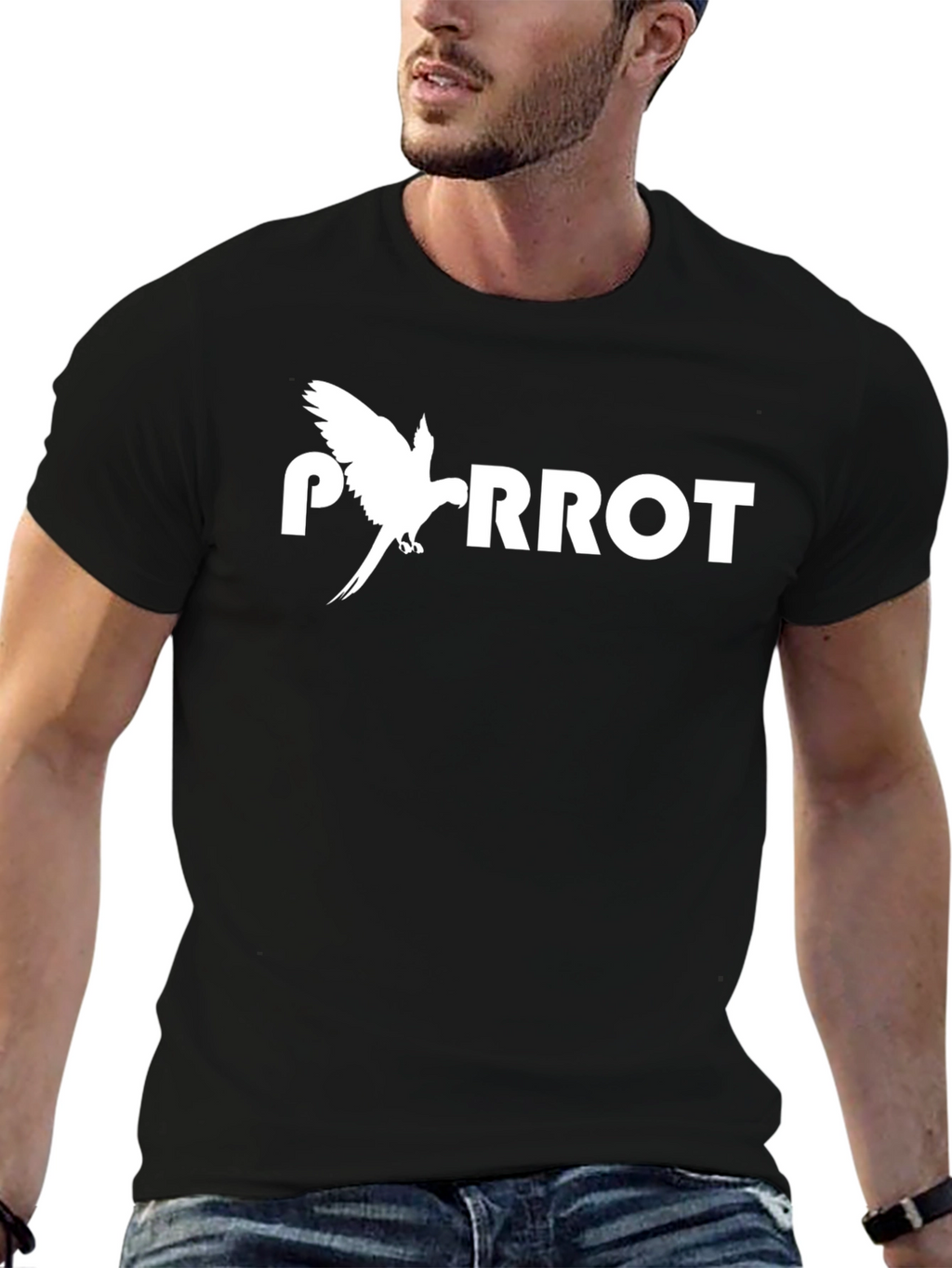 Parrot Graphic Tee - Mens Black Crew Neck T-Shirt