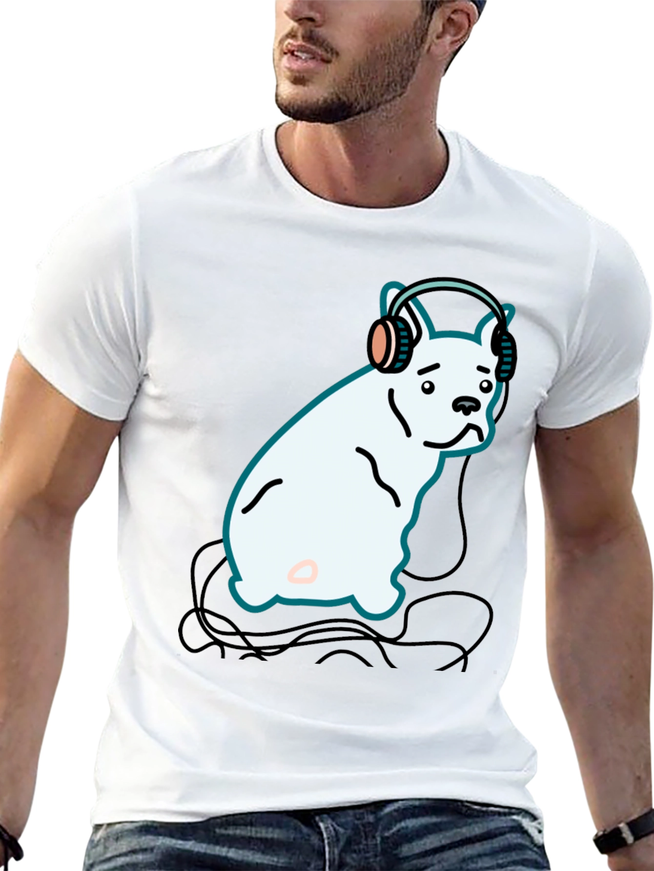 Dog with Headphones Graphic Tee - Black