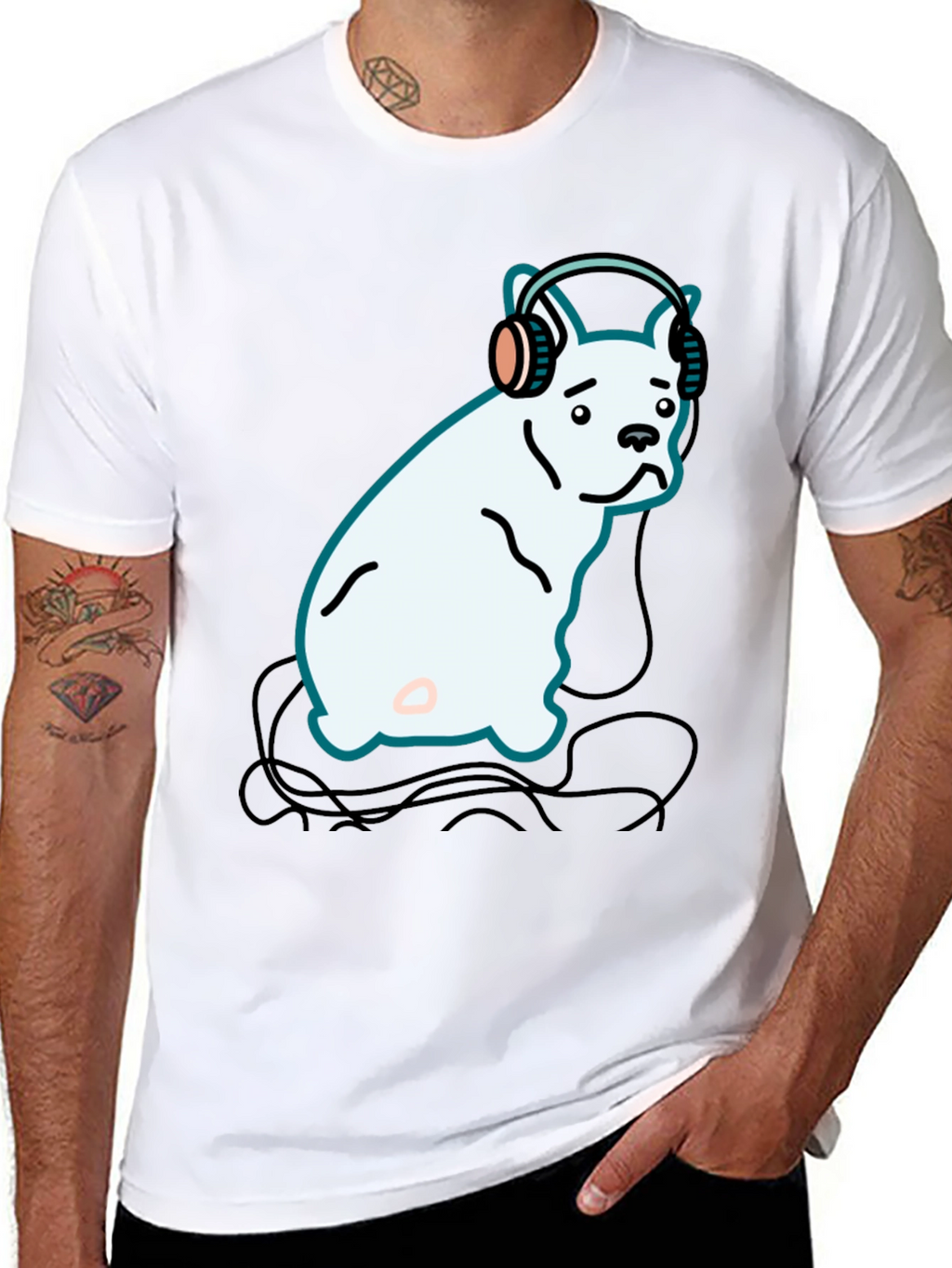 Dog with Headphones Graphic Tee - Black