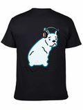 Dog with Headphones Graphic Tee - Black