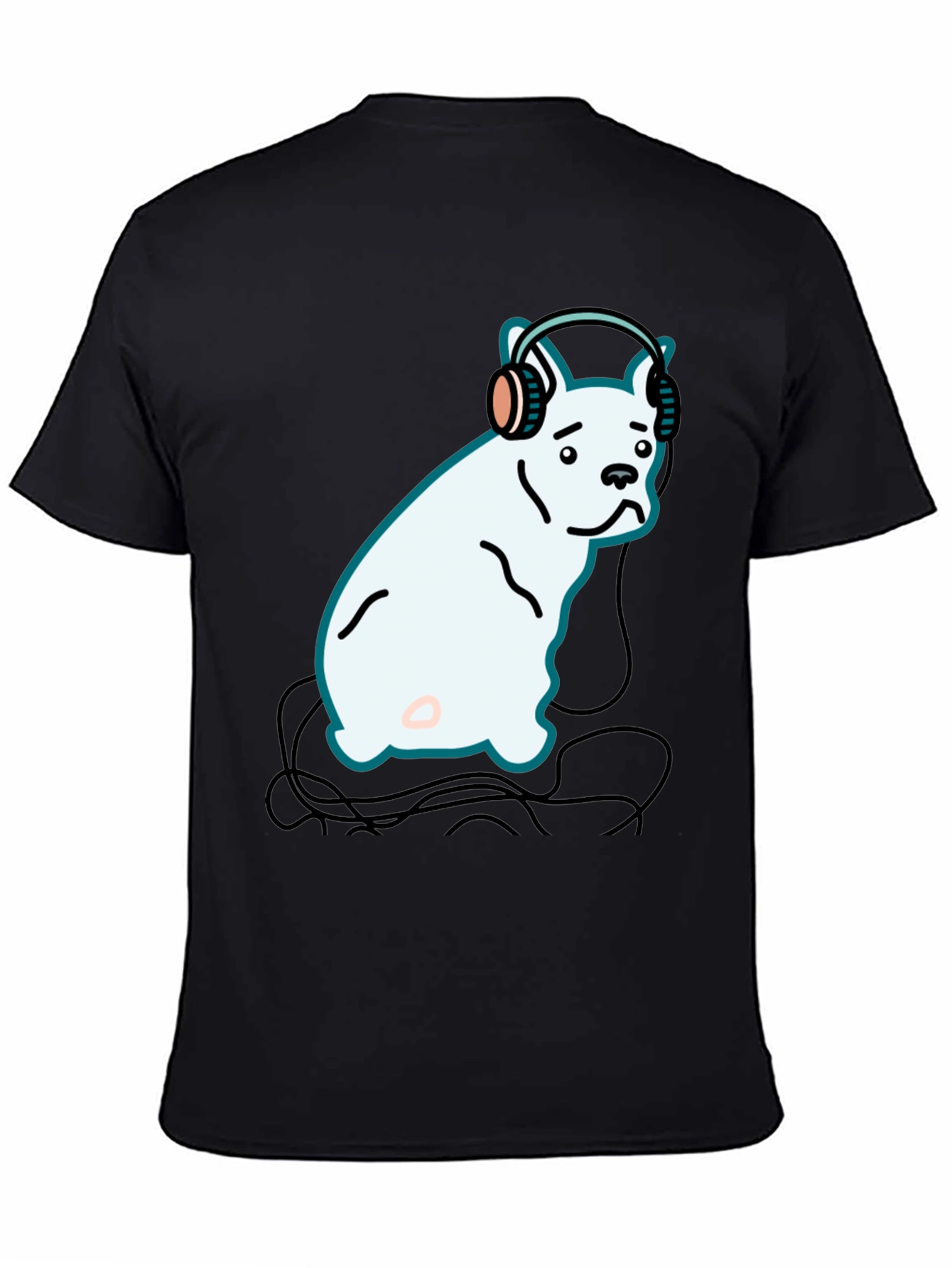 Dog with Headphones Graphic Tee - Black