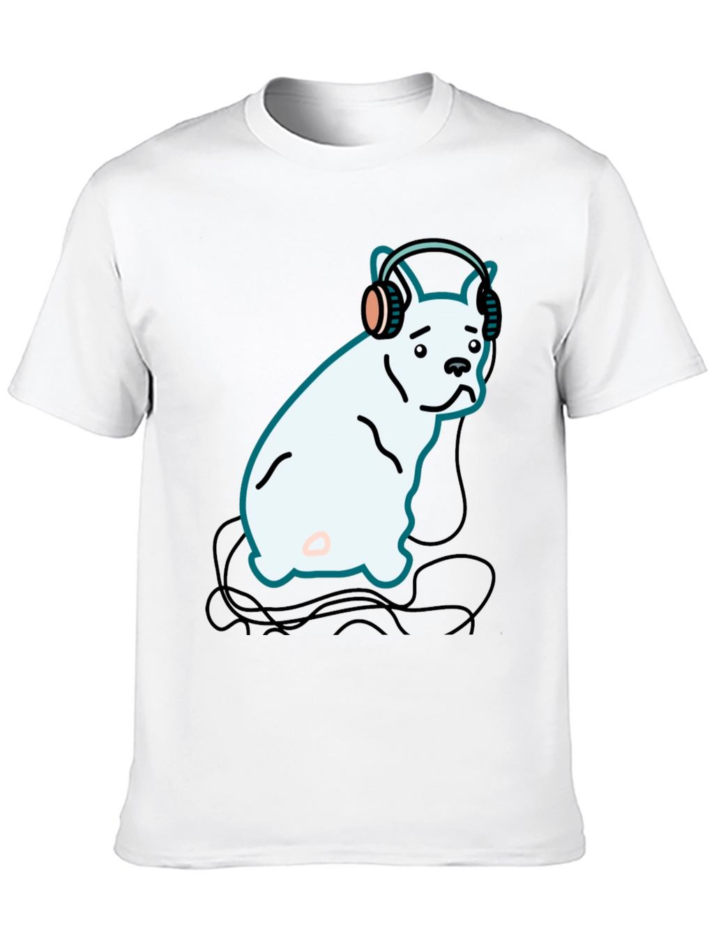 Dog with Headphones Graphic Tee - Black