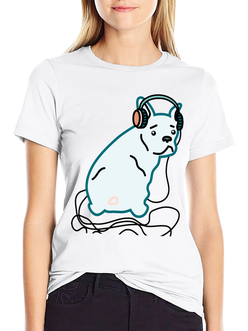 Dog with Headphones Graphic Tee - Black