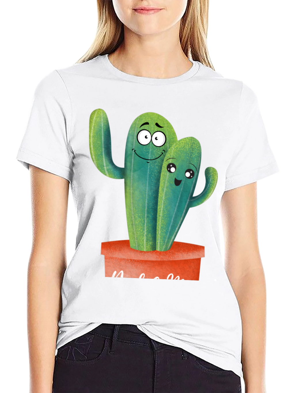 Cute Cactus Couple Black T-Shirt