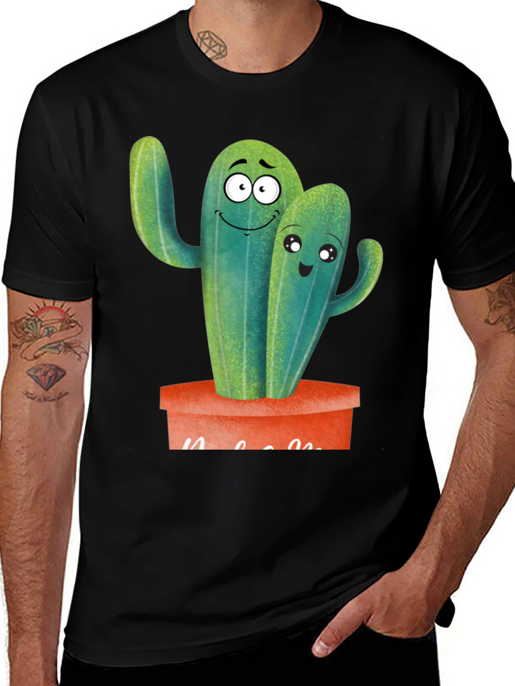 Cute Cactus Couple Black T-Shirt