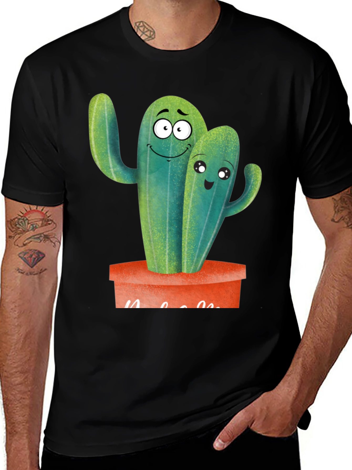Cute Cactus Couple Black T-Shirt