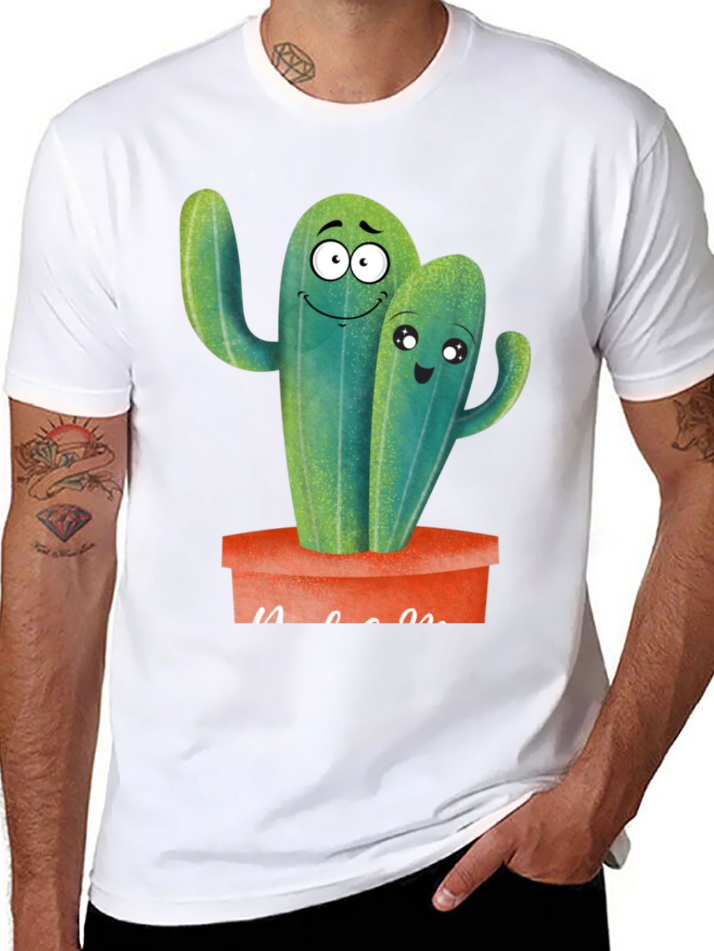 Cute Cactus Couple Black T-Shirt