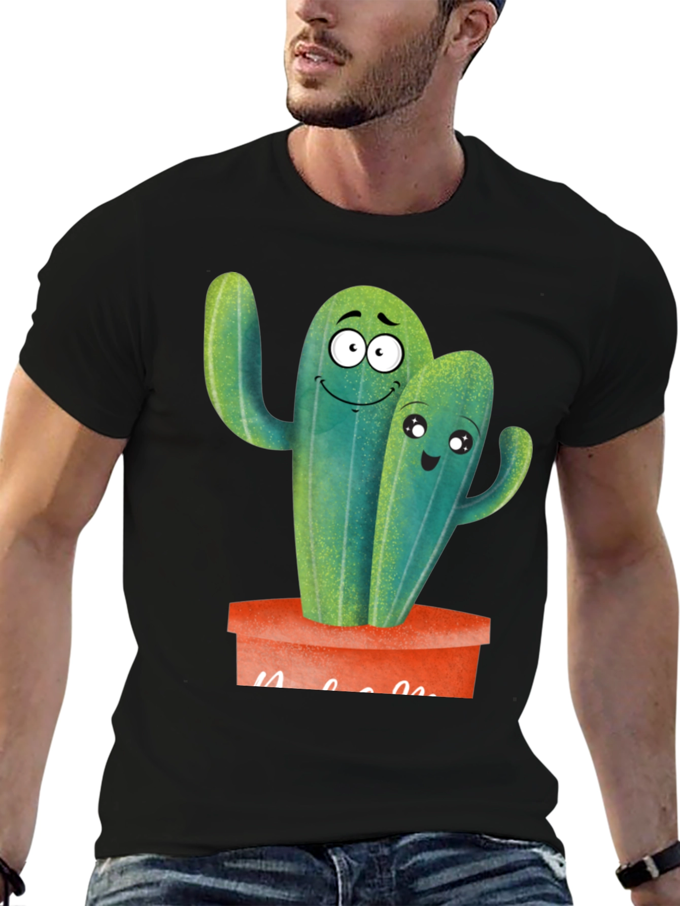 Cute Cactus Couple Black T-Shirt