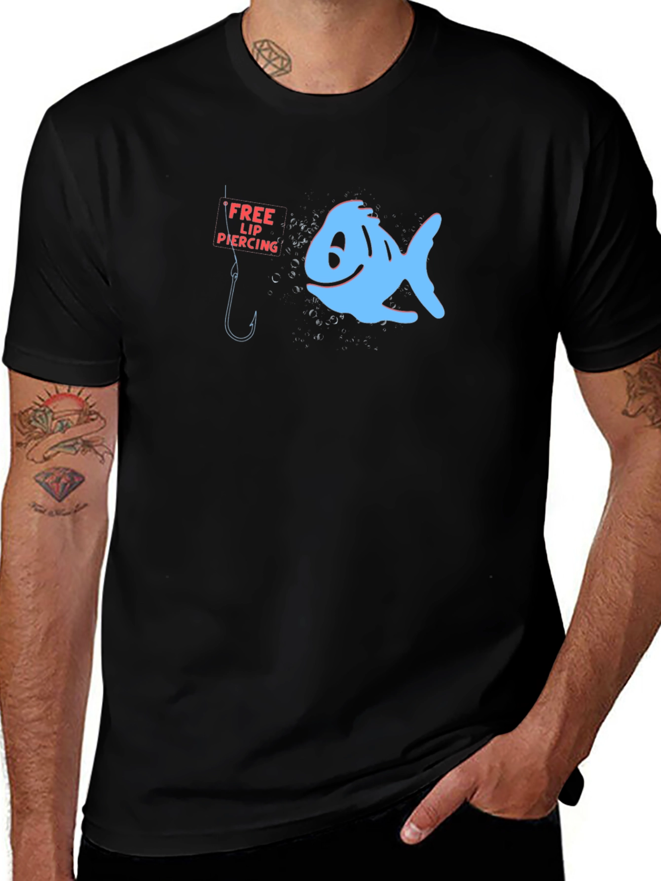 Funny Fishing T-Shirt - Free Lip Piercing Fish Graphic Tee