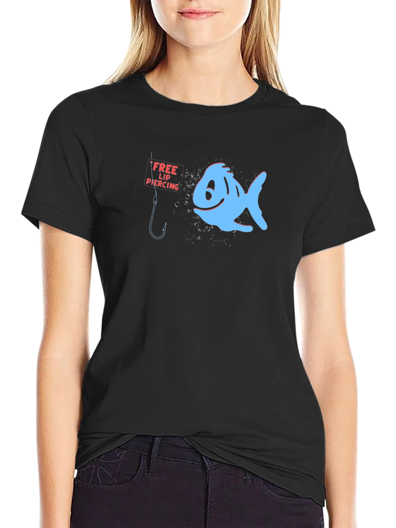 Funny Fishing T-Shirt - Free Lip Piercing Fish Graphic Tee