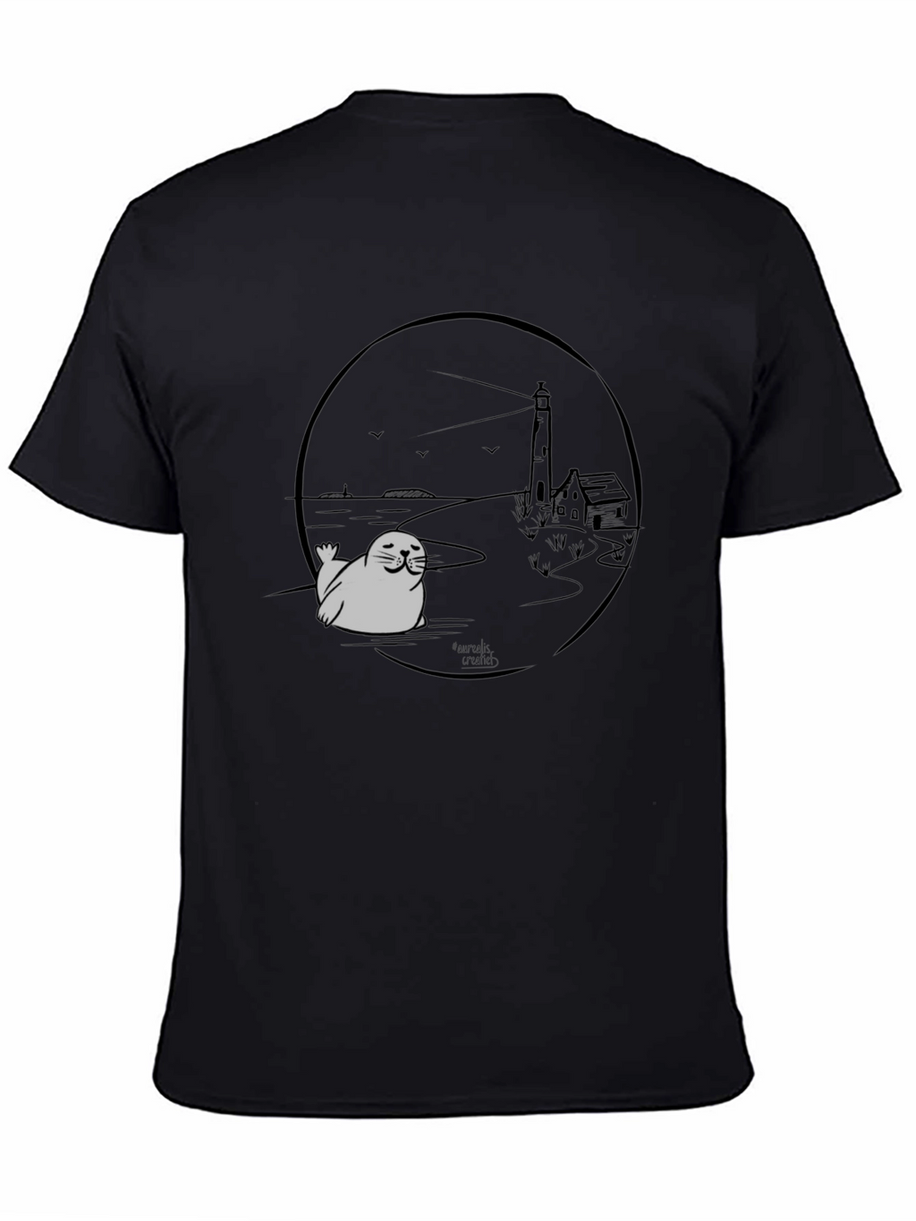 Seal Lighthouse Graphic Tee - Black Cotton T-Shirt