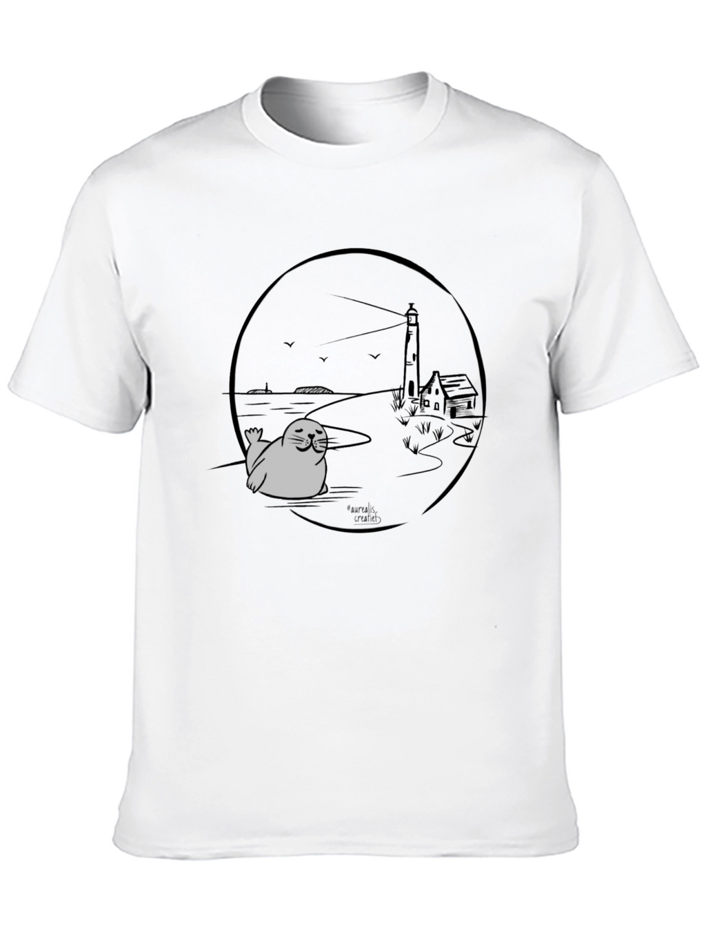 Seal Lighthouse Graphic Tee - Black Cotton T-Shirt