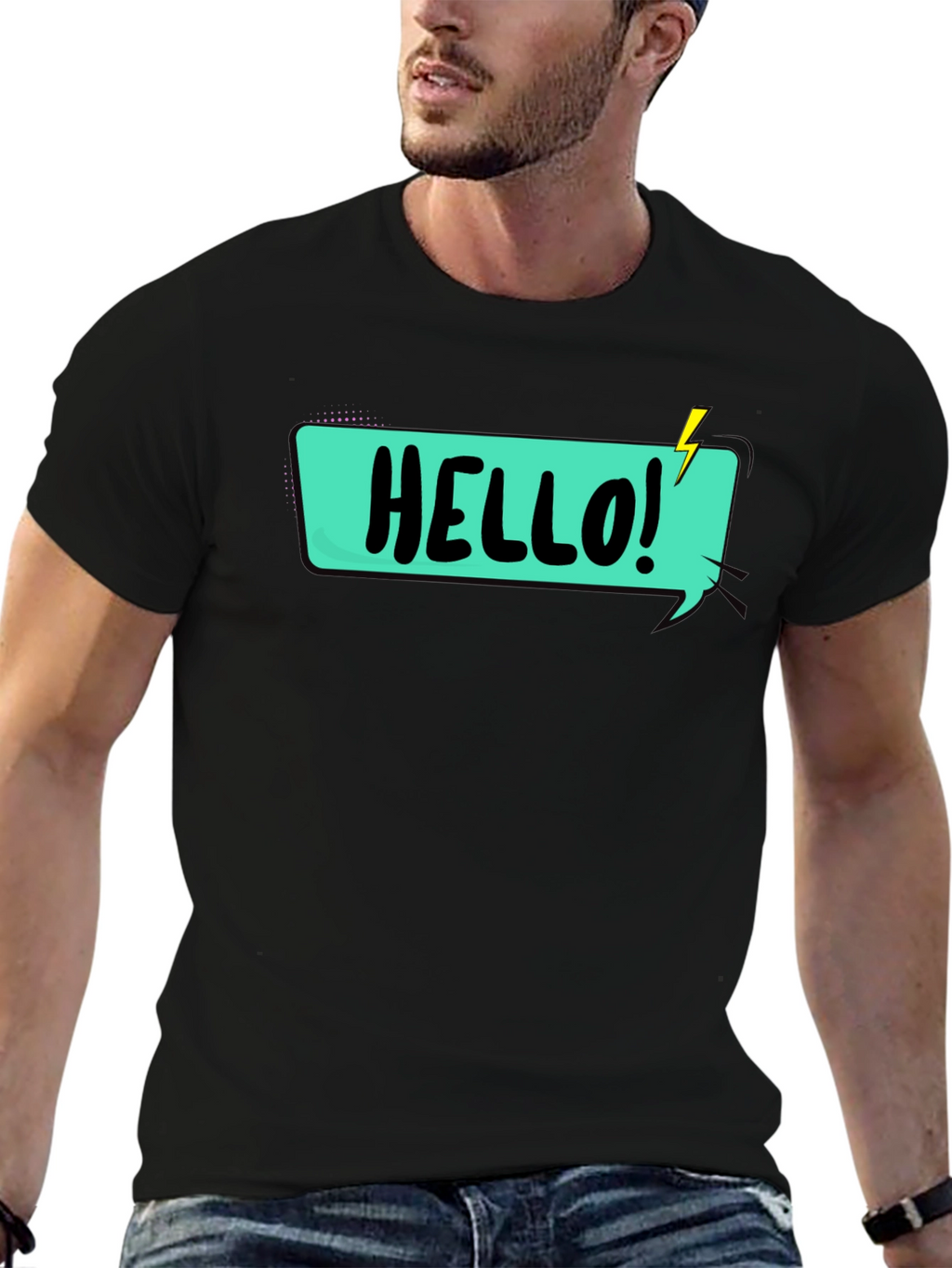 Hello Graphic T-Shirt - Black Casual Tee