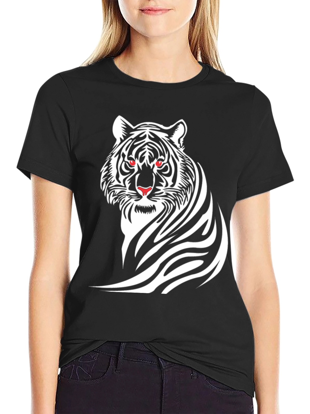 Bold Tiger Graphic Tee - Black Cotton T-Shirt
