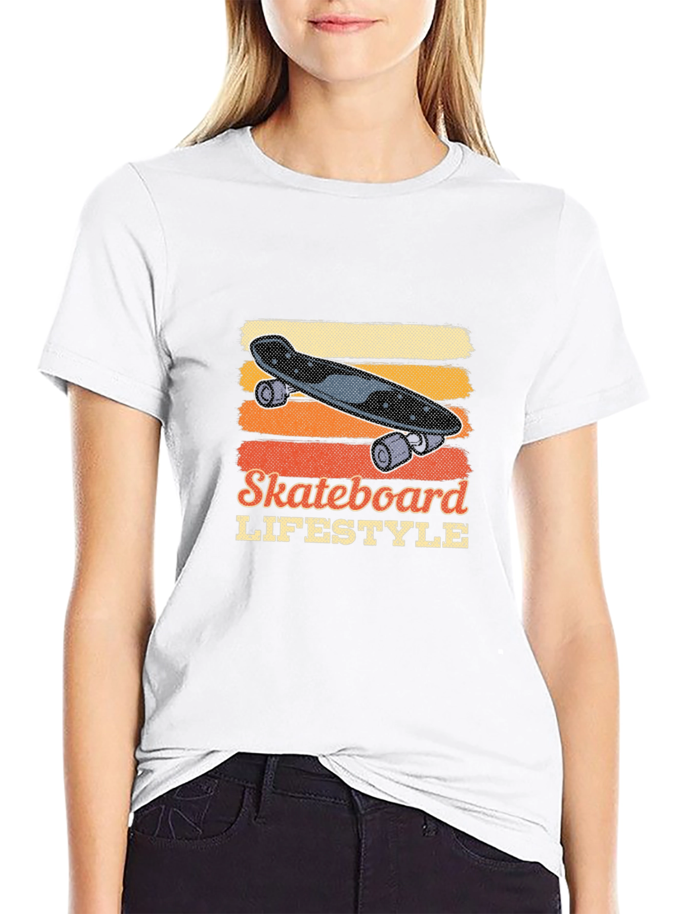 Skateboard Lifestyle Graphic Tee - Black Cotton Casual Shirt