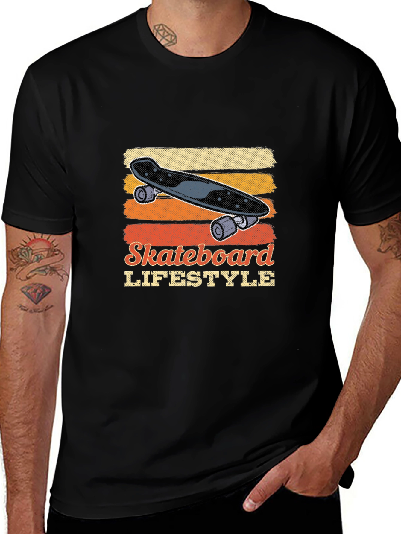Skateboard Lifestyle Graphic Tee - Black Cotton Casual Shirt