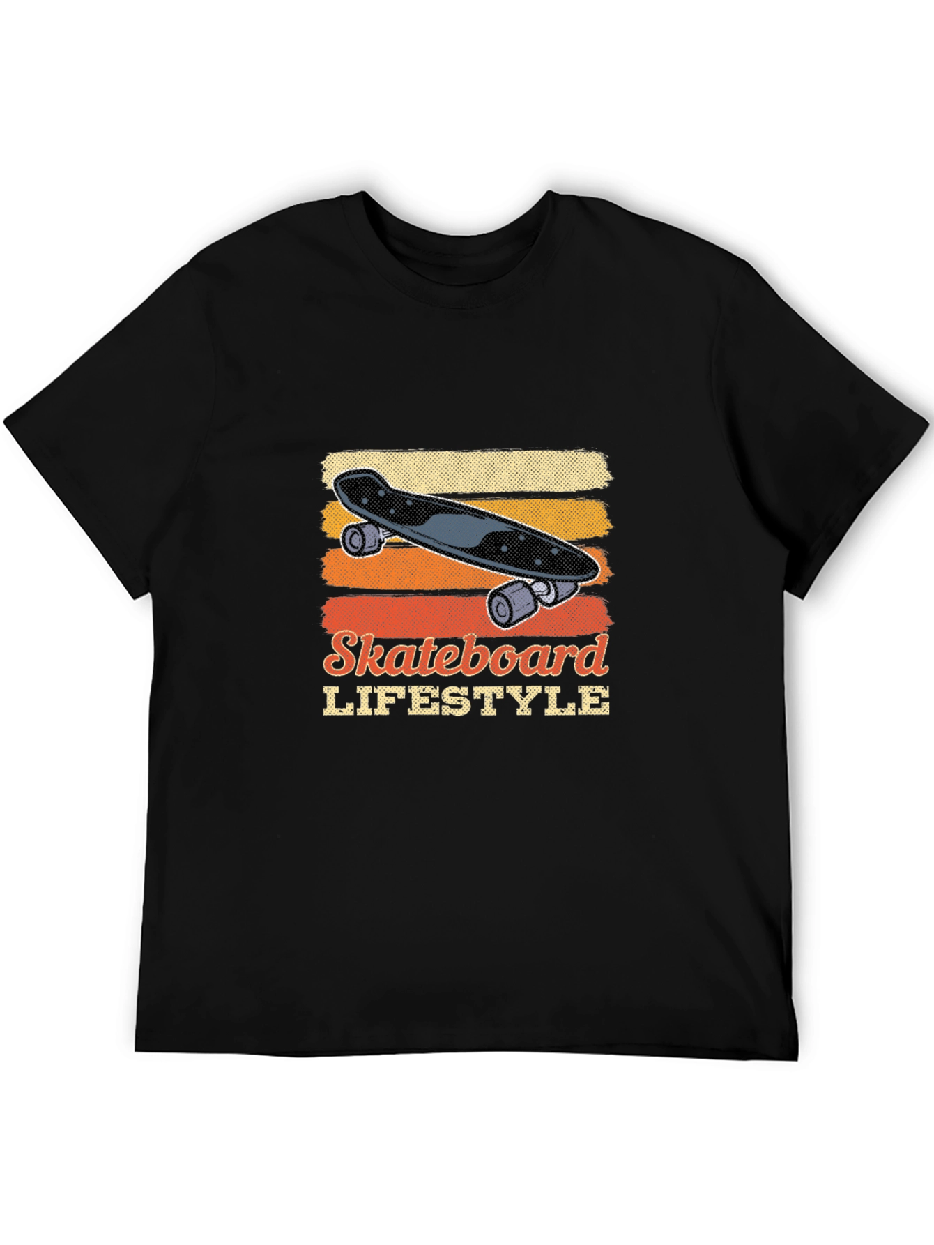 Skateboard Lifestyle Graphic Tee - Black Cotton Casual Shirt