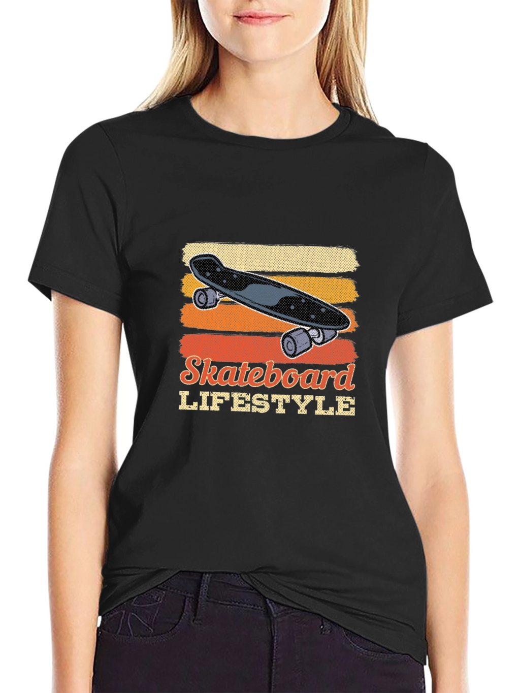 Skateboard Lifestyle Graphic Tee - Black Cotton Casual Shirt