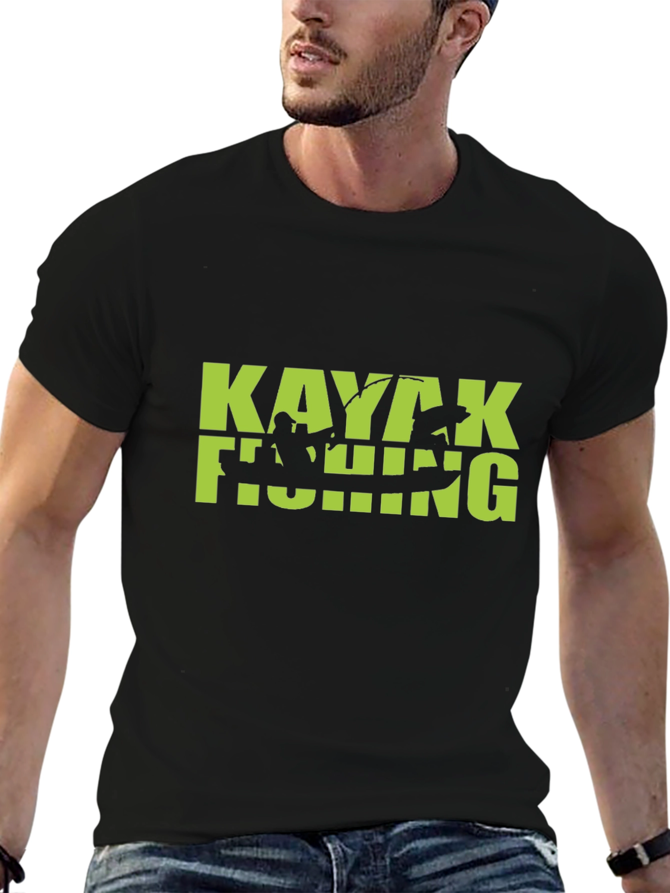 Kayaking Fishing Graphic Tee - Black