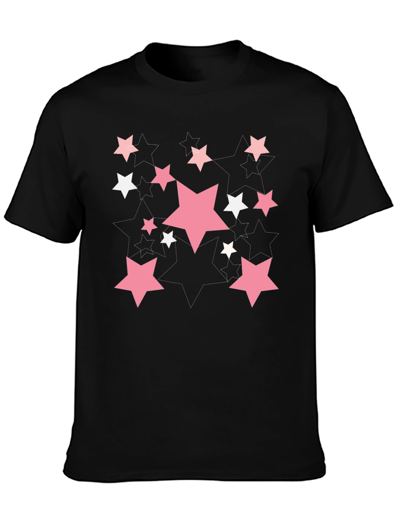 Starry Graphic Print T-Shirt - Casual Black Tee