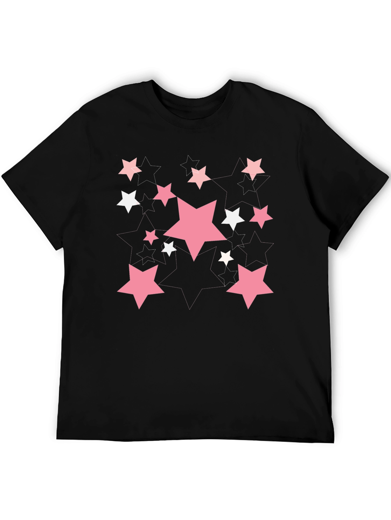 Starry Graphic Print T-Shirt - Casual Black Tee