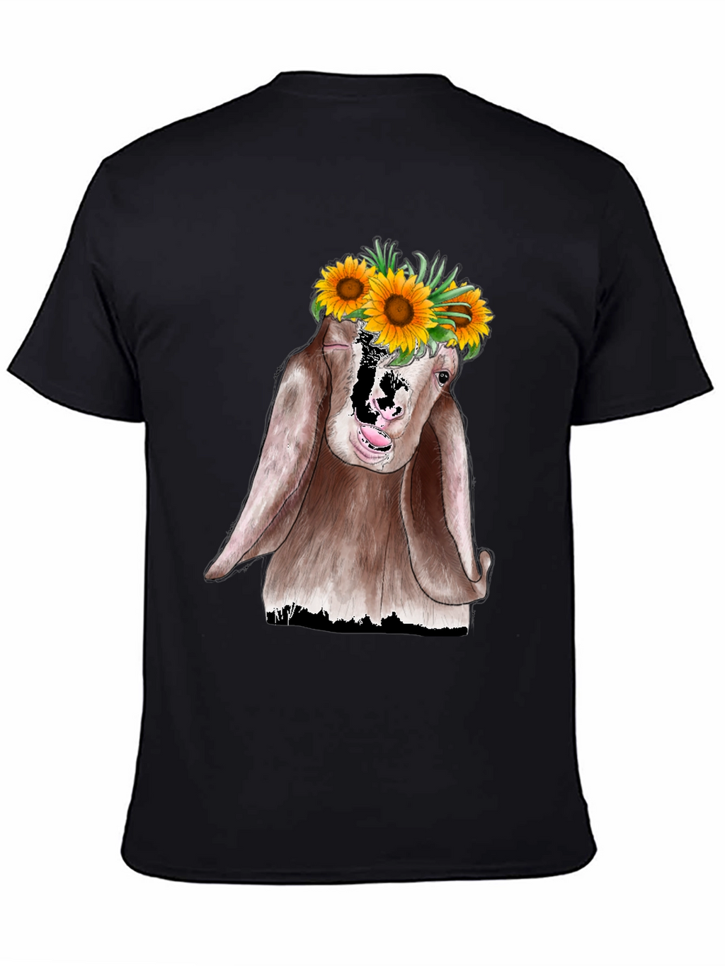 Goat Sunflower Graphic Tee - Unisex Black T-Shirt