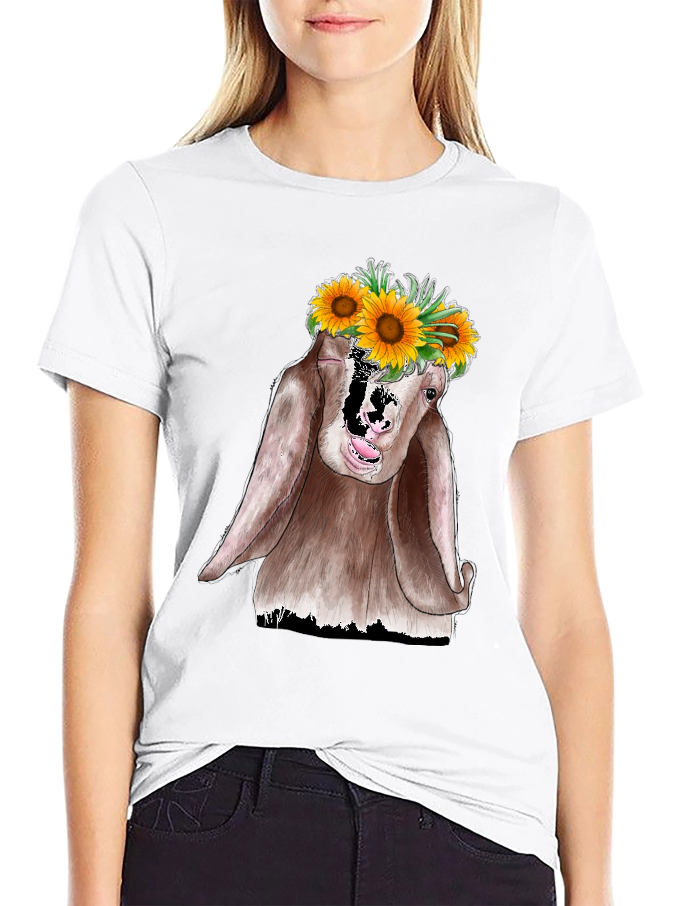 Goat Sunflower Graphic Tee - Unisex Black T-Shirt