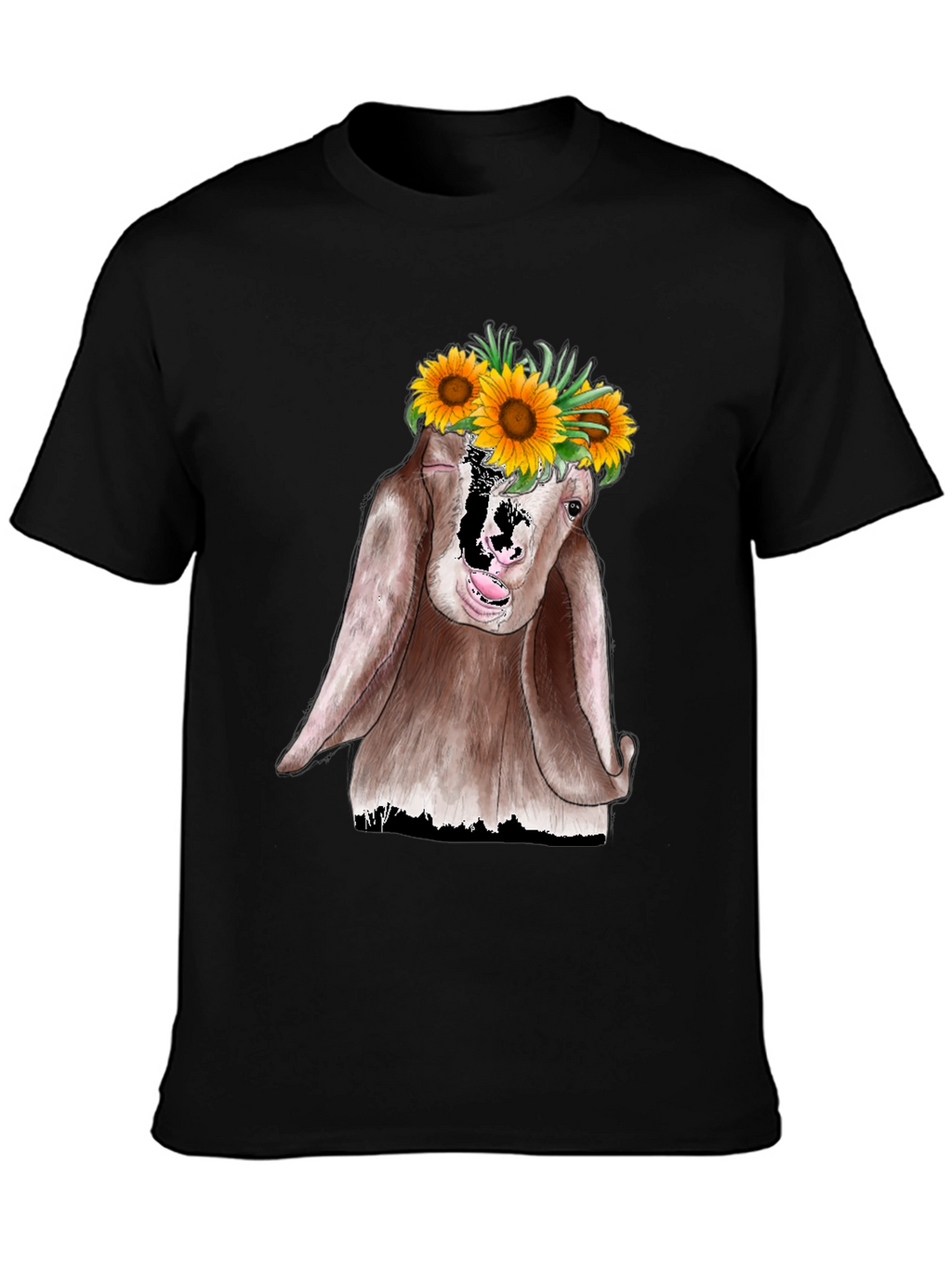 Goat Sunflower Graphic Tee - Unisex Black T-Shirt